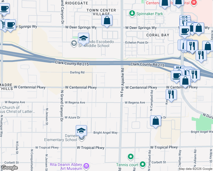 map of restaurants, bars, coffee shops, grocery stores, and more near 6410 Iguassu Falls Rd in Las Vegas