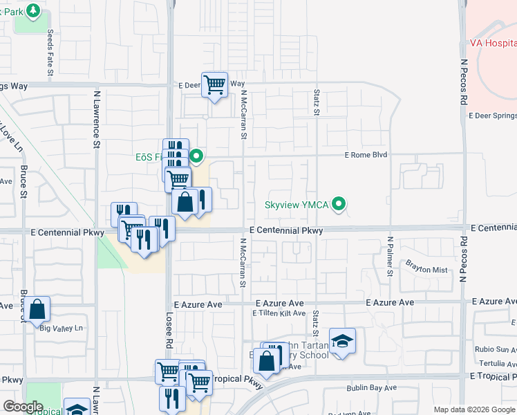 map of restaurants, bars, coffee shops, grocery stores, and more near 6432 Casamar Street in North Las Vegas