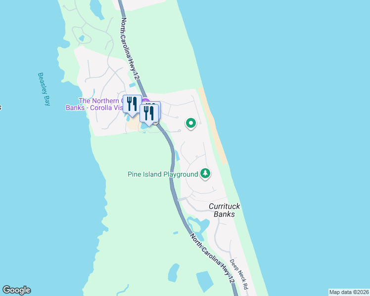 map of restaurants, bars, coffee shops, grocery stores, and more near 469 Island Lead Rd in Corolla