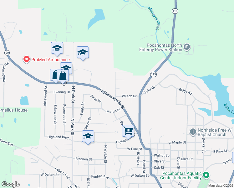 map of restaurants, bars, coffee shops, grocery stores, and more near 2015 North Thomasville Street in Pocahontas