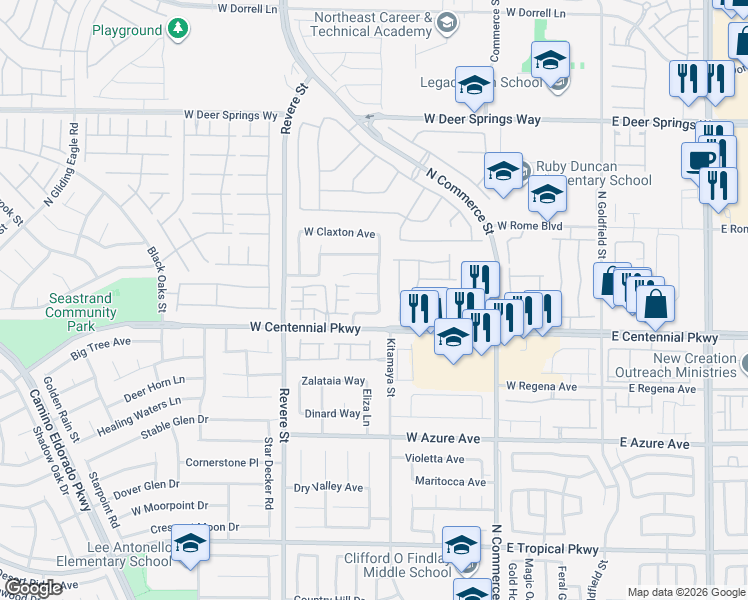 map of restaurants, bars, coffee shops, grocery stores, and more near 513 West Dolphin Peak Court in North Las Vegas