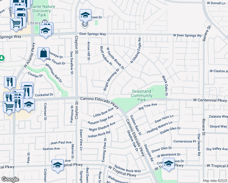 map of restaurants, bars, coffee shops, grocery stores, and more near 6440 Silver Pony Court in North Las Vegas
