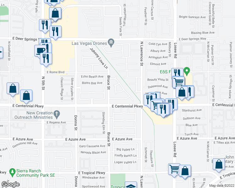map of restaurants, bars, coffee shops, grocery stores, and more near 1413 Virginia Carmen Avenue in North Las Vegas