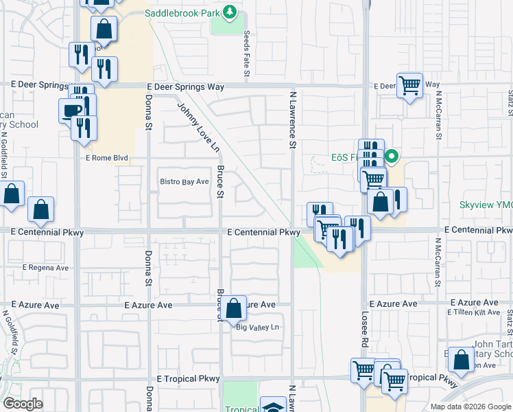 map of restaurants, bars, coffee shops, grocery stores, and more near 6433 Amanda Michelle Lane in North Las Vegas