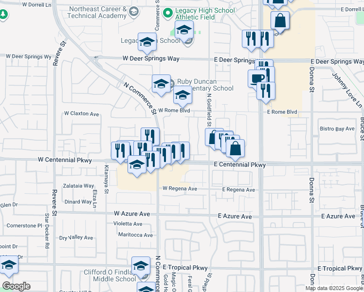 map of restaurants, bars, coffee shops, grocery stores, and more near 6441 Raven Hall Street in North Las Vegas