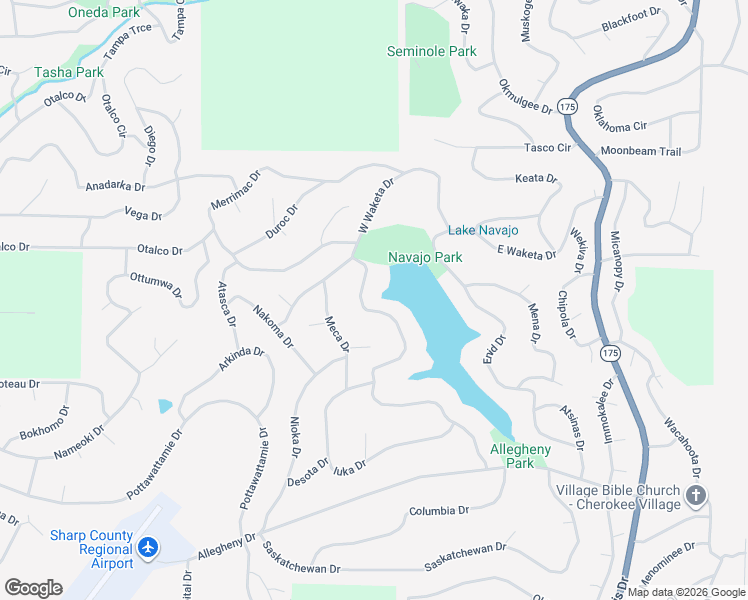 map of restaurants, bars, coffee shops, grocery stores, and more near 73 Monongahela Drive in Cherokee Village