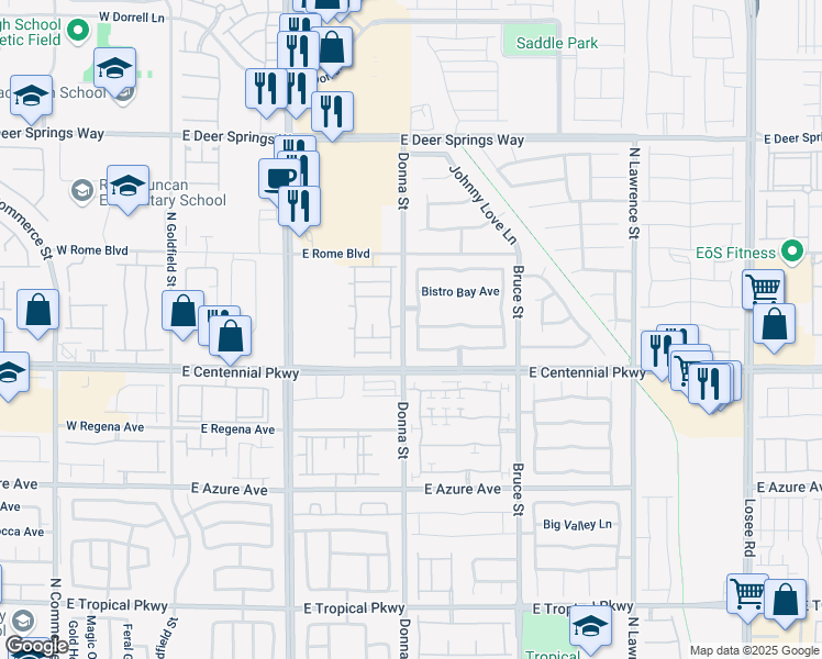 map of restaurants, bars, coffee shops, grocery stores, and more near 6425 North Sierra Sands Street in North Las Vegas