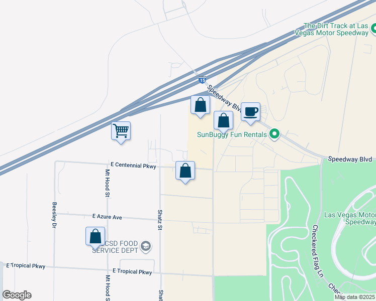 map of restaurants, bars, coffee shops, grocery stores, and more near Nascar Street in Clark County