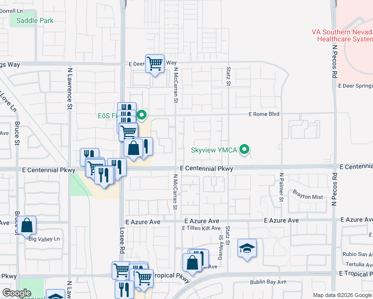 map of restaurants, bars, coffee shops, grocery stores, and more near 6432 Casamar Street in North Las Vegas