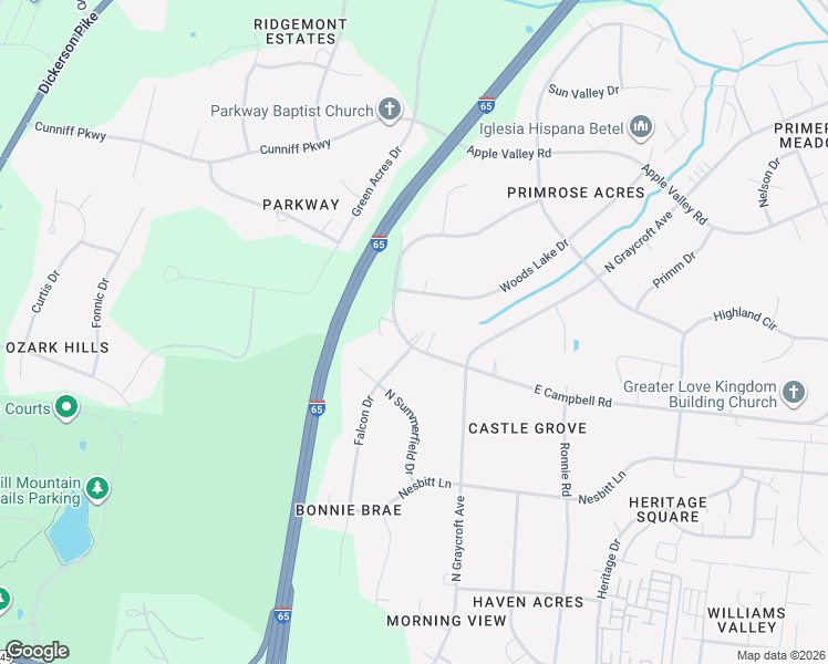 map of restaurants, bars, coffee shops, grocery stores, and more near 708 East Campbell Road in Nashville