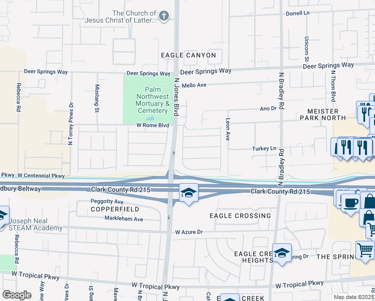 map of restaurants, bars, coffee shops, grocery stores, and more near 5919 Karnes Ranch Avenue in Las Vegas