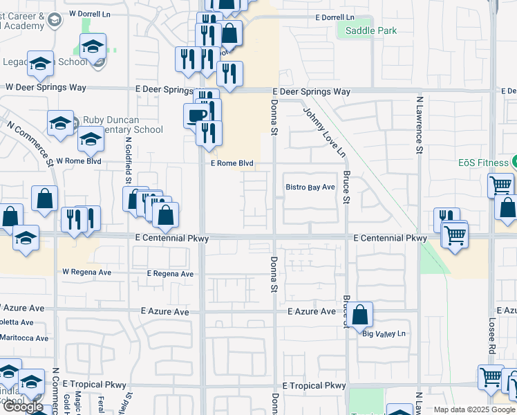map of restaurants, bars, coffee shops, grocery stores, and more near 6472 Centennial Skies Court in North Las Vegas