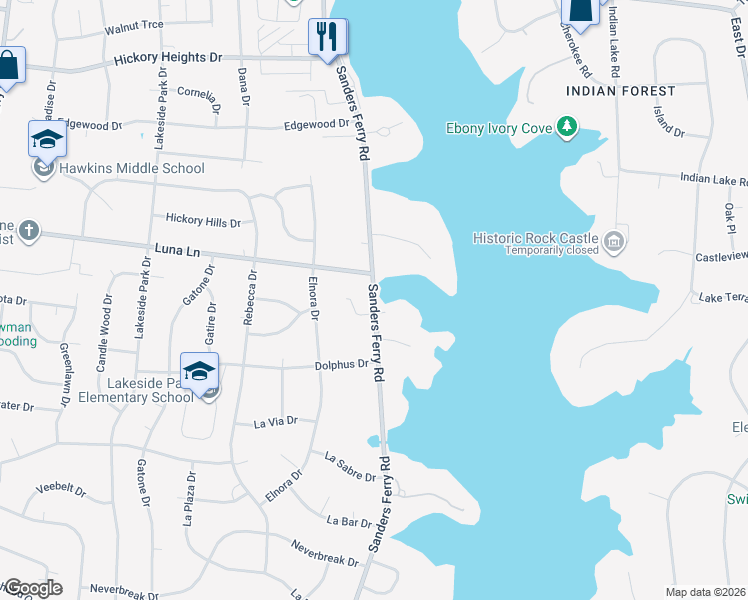 map of restaurants, bars, coffee shops, grocery stores, and more near Sanders Ferry Road in Hendersonville