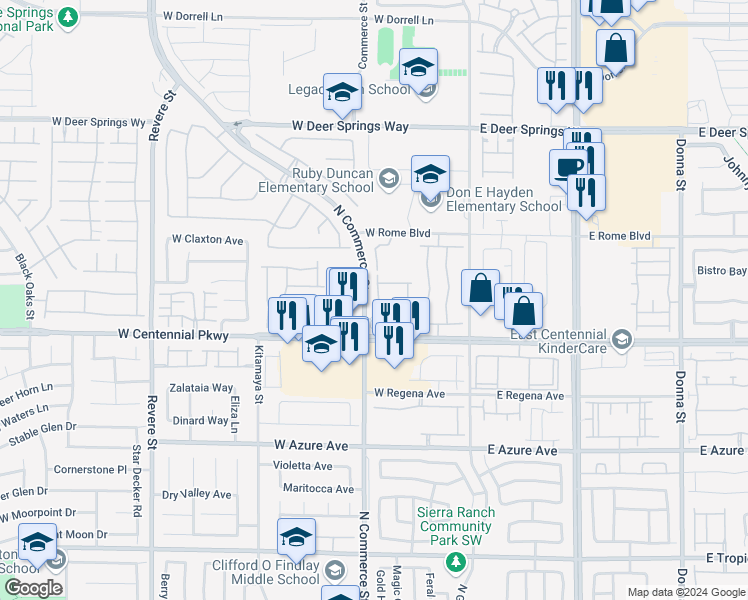 map of restaurants, bars, coffee shops, grocery stores, and more near Hazelnut Garden Street in Las Vegas