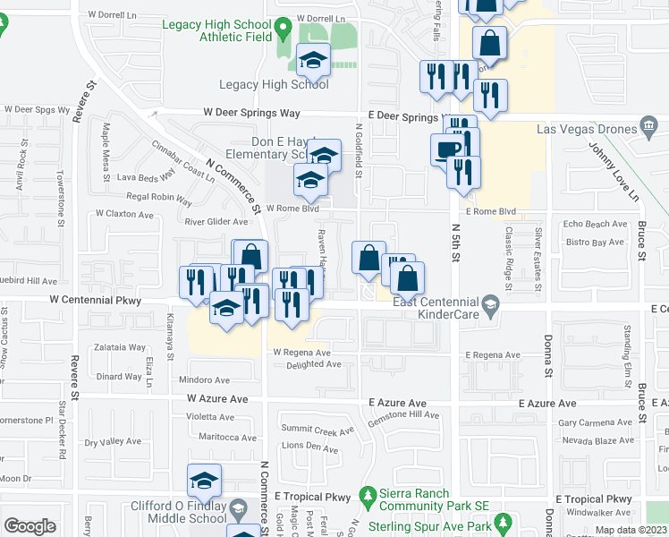map of restaurants, bars, coffee shops, grocery stores, and more near 6457 North Butterfly Sky Street in North Las Vegas