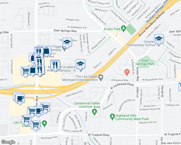 map of restaurants, bars, coffee shops, grocery stores, and more near 4237 Buteo Lane in North Las Vegas