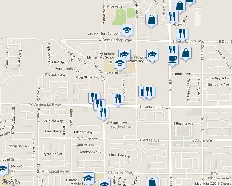 map of restaurants, bars, coffee shops, grocery stores, and more near 6455 Spiced Butter Rum Street in North Las Vegas