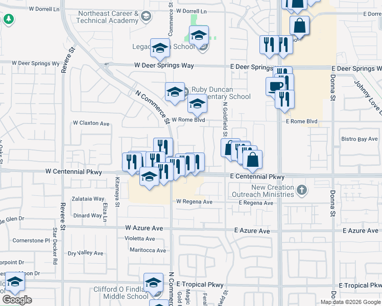 map of restaurants, bars, coffee shops, grocery stores, and more near 6455 Spiced Butter Rum Street in North Las Vegas