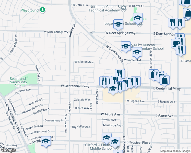 map of restaurants, bars, coffee shops, grocery stores, and more near 6436 North Point Break Street in North Las Vegas