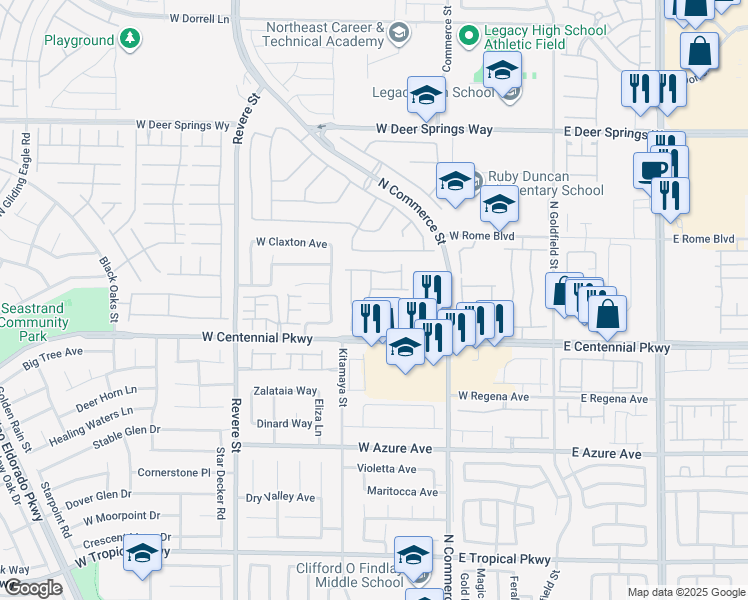 map of restaurants, bars, coffee shops, grocery stores, and more near 6436 North Setting Moon Street in North Las Vegas