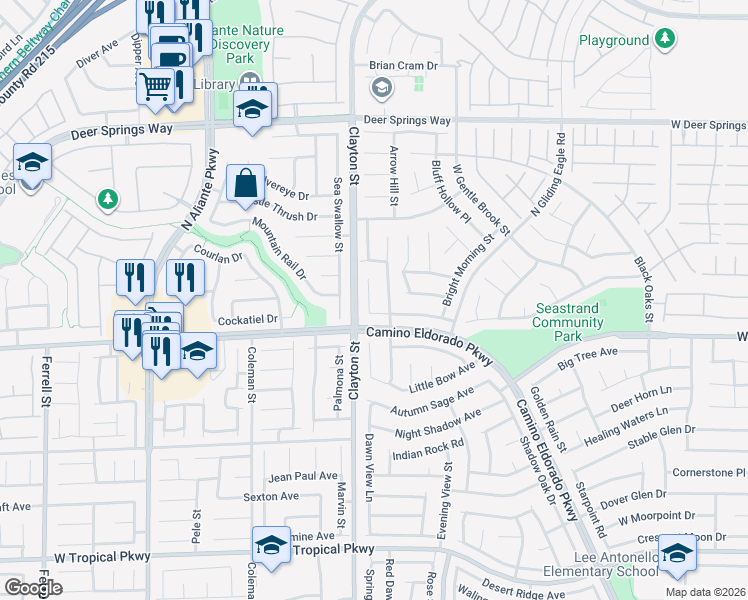 map of restaurants, bars, coffee shops, grocery stores, and more near 6412 Indian Peak Court in North Las Vegas