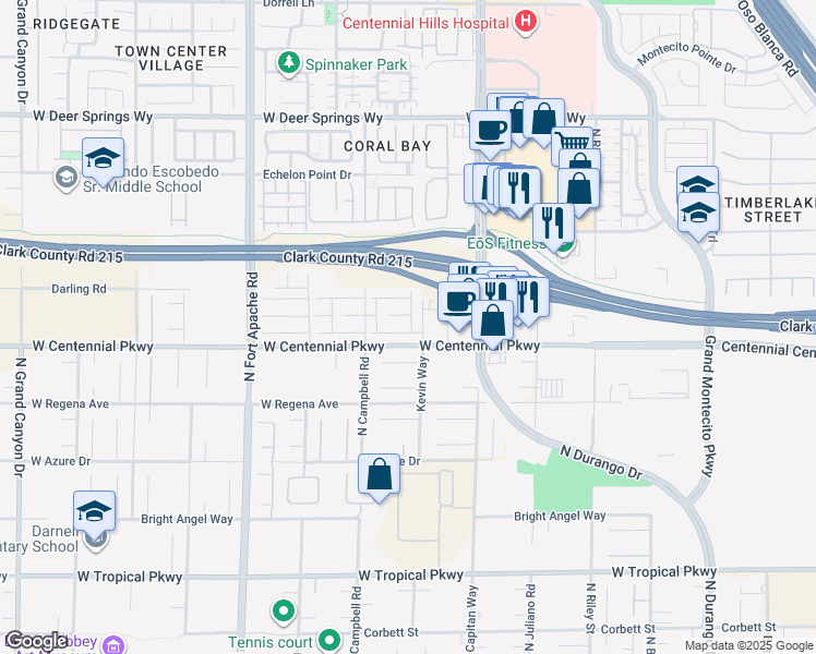 map of restaurants, bars, coffee shops, grocery stores, and more near 8856 West Centennial Parkway in Las Vegas