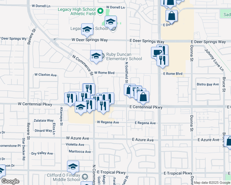 map of restaurants, bars, coffee shops, grocery stores, and more near 6460 Raven Hall Street in North Las Vegas