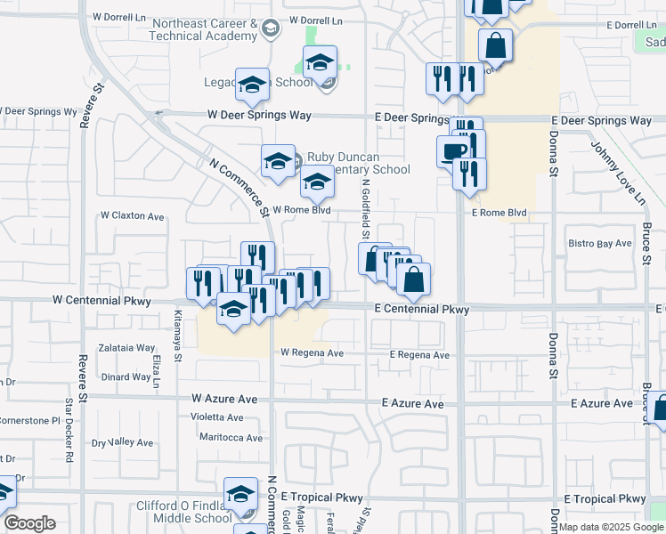 map of restaurants, bars, coffee shops, grocery stores, and more near 6460 Raven Hall Street in North Las Vegas