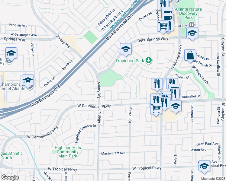 map of restaurants, bars, coffee shops, grocery stores, and more near 6450 North Boatbill Street in North Las Vegas