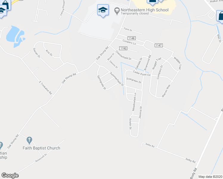 map of restaurants, bars, coffee shops, grocery stores, and more near 212 Springvale Street in Elizabeth City