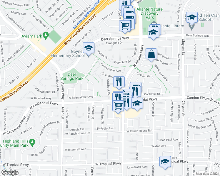 map of restaurants, bars, coffee shops, grocery stores, and more near 6432 Grayback Drive in North Las Vegas
