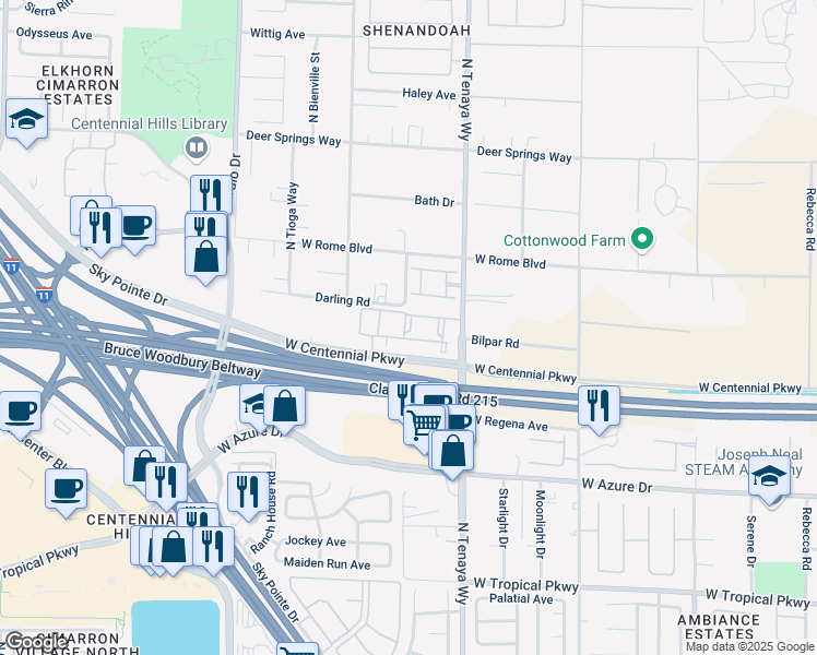 map of restaurants, bars, coffee shops, grocery stores, and more near 7350 West Centennial Parkway in Las Vegas