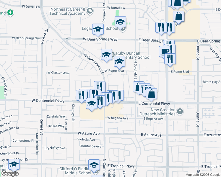 map of restaurants, bars, coffee shops, grocery stores, and more near 6462 Cinnamon Hazlenut Street in North Las Vegas