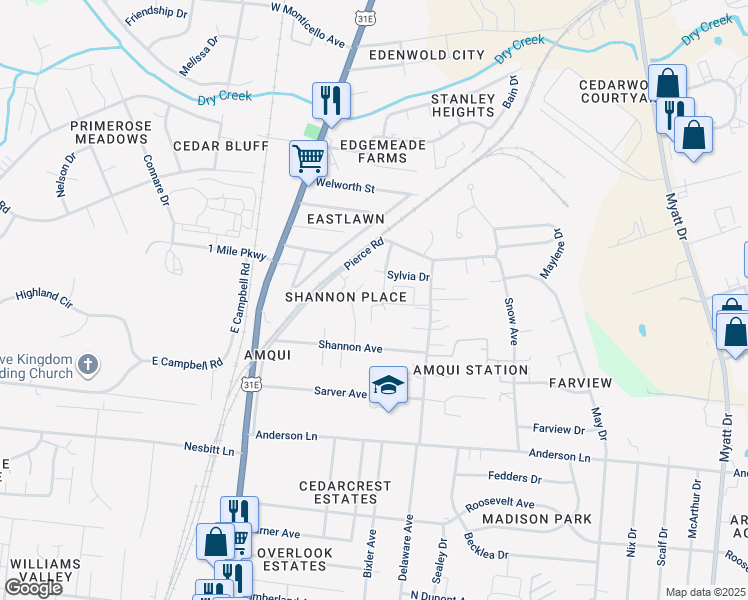 map of restaurants, bars, coffee shops, grocery stores, and more near 1116 Lawrence Avenue in Nashville