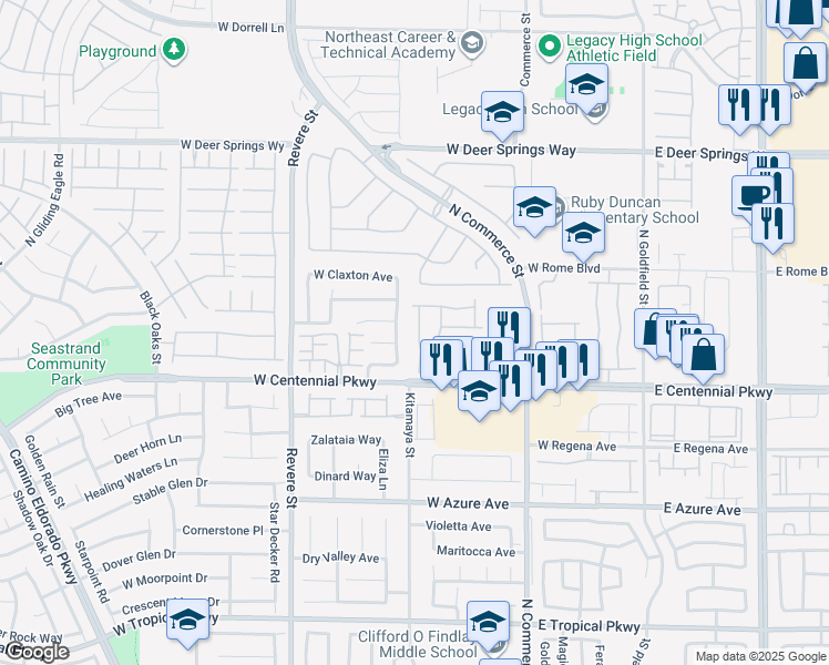 map of restaurants, bars, coffee shops, grocery stores, and more near 6424 North Point Break Street in North Las Vegas