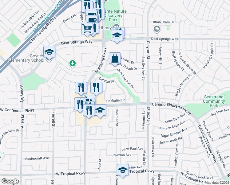 map of restaurants, bars, coffee shops, grocery stores, and more near 6440 Chuckar Street in North Las Vegas
