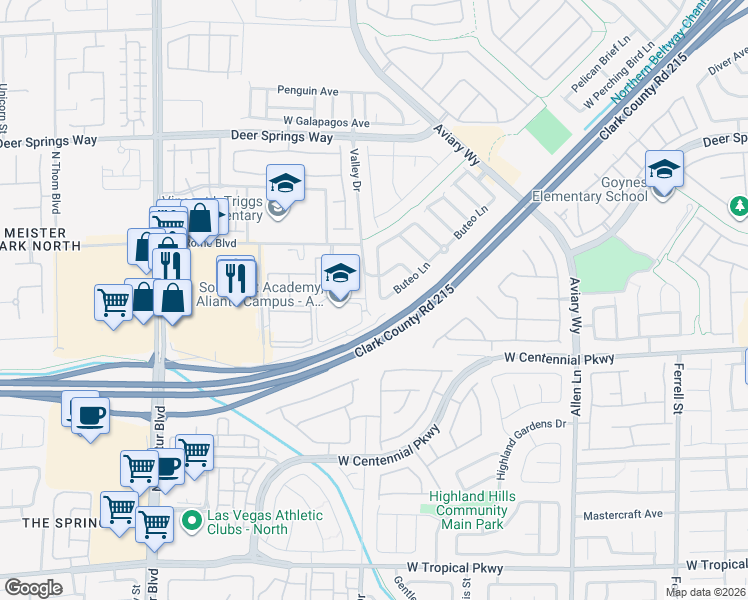 map of restaurants, bars, coffee shops, grocery stores, and more near 4237 Buteo Lane in North Las Vegas