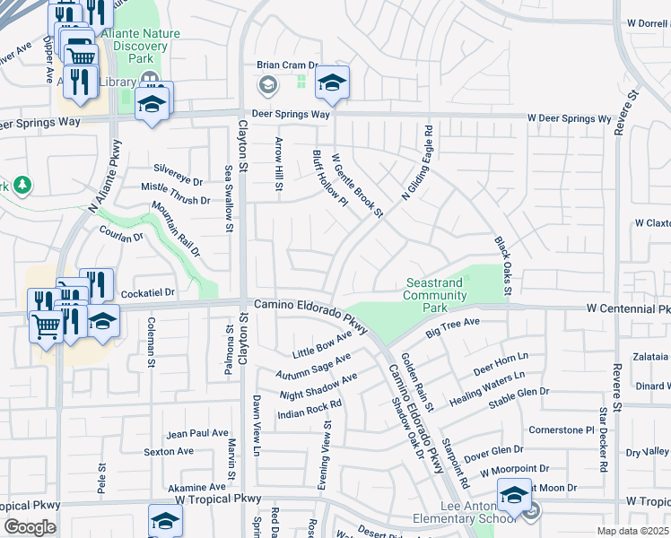 map of restaurants, bars, coffee shops, grocery stores, and more near 6440 Bright Morning Street in North Las Vegas