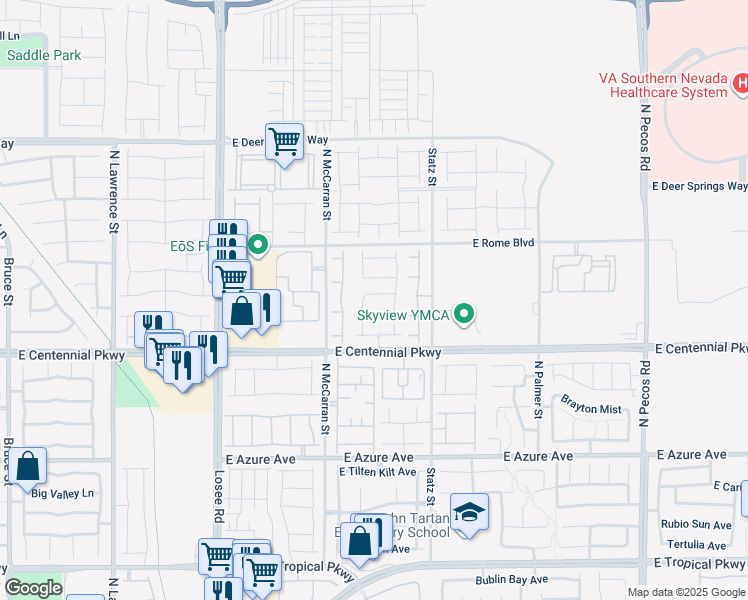 map of restaurants, bars, coffee shops, grocery stores, and more near 2829 Xavier Ridge Avenue in North Las Vegas