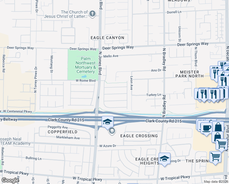 map of restaurants, bars, coffee shops, grocery stores, and more near 5844 Karnes Ranch Avenue in Las Vegas