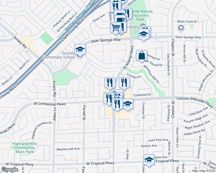 map of restaurants, bars, coffee shops, grocery stores, and more near 2921 Guillemot Avenue in North Las Vegas