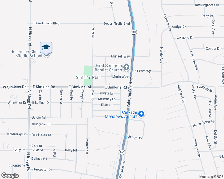 map of restaurants, bars, coffee shops, grocery stores, and more near 633 East Simkins Road in Pahrump