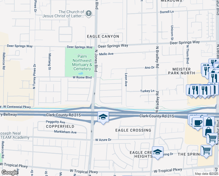 map of restaurants, bars, coffee shops, grocery stores, and more near 5844 Karnes Ranch Avenue in Las Vegas