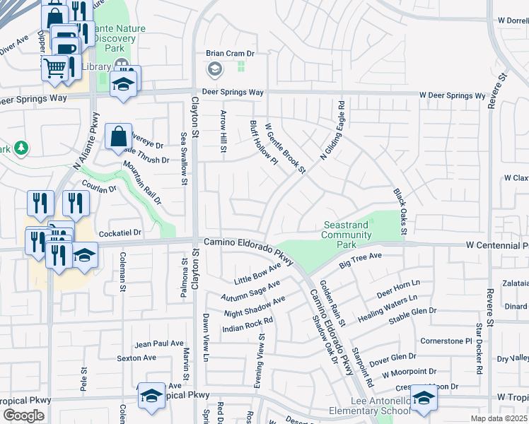 map of restaurants, bars, coffee shops, grocery stores, and more near 6440 Bright Morning Street in North Las Vegas