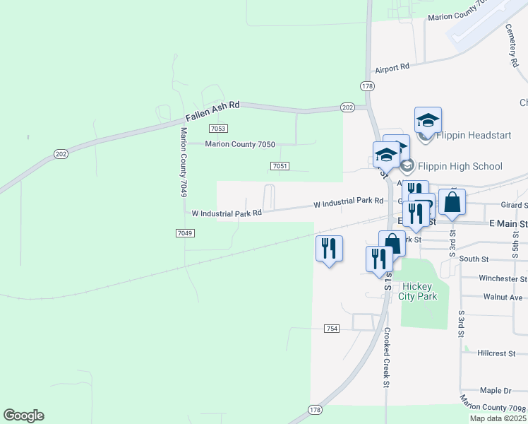 map of restaurants, bars, coffee shops, grocery stores, and more near 470 West Industrial Park Road in Flippin