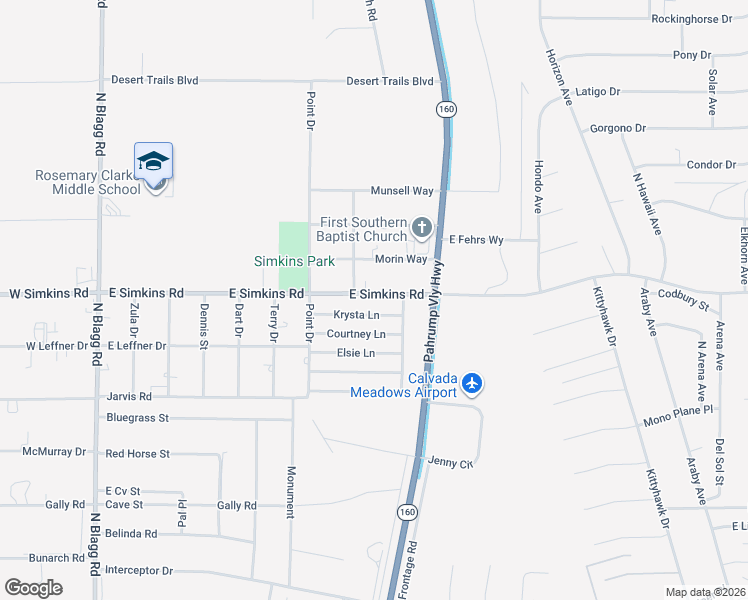 map of restaurants, bars, coffee shops, grocery stores, and more near 633 East Simkins Road in Pahrump