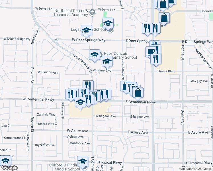 map of restaurants, bars, coffee shops, grocery stores, and more near 6472 Spiced Butter Rum Street in North Las Vegas