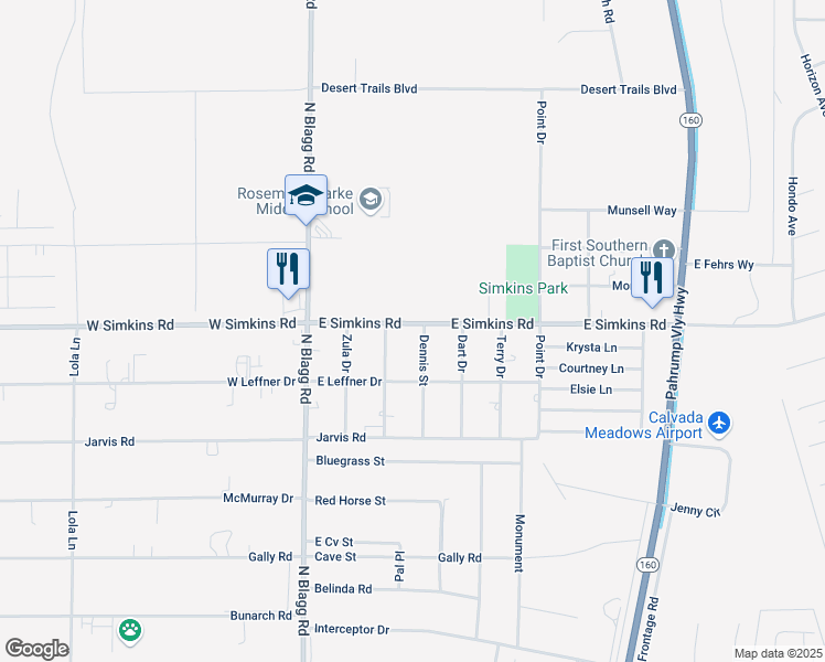 map of restaurants, bars, coffee shops, grocery stores, and more near 3981 Dennis Street in Pahrump