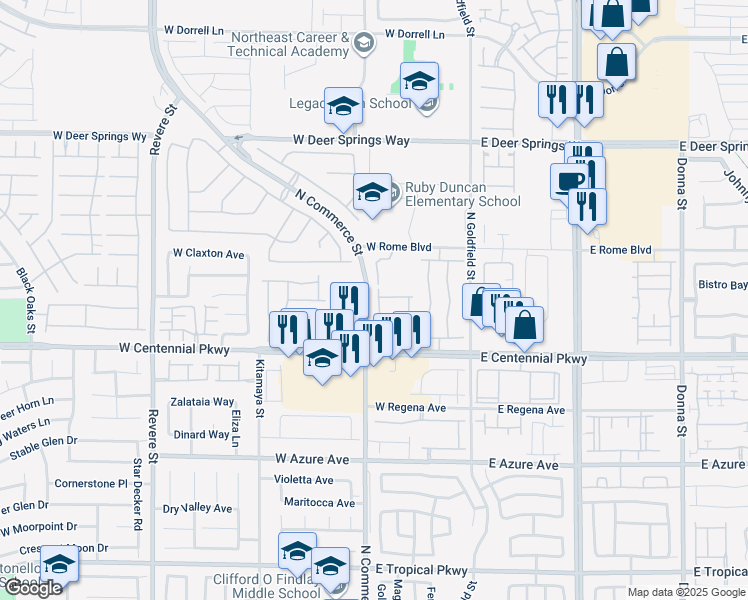 map of restaurants, bars, coffee shops, grocery stores, and more near 6471 Cinnamon Hazlenut Street in North Las Vegas