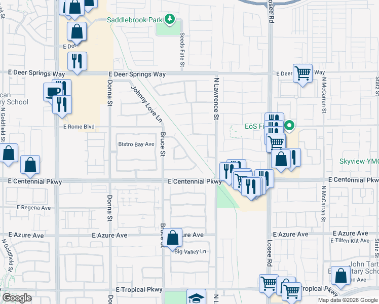 map of restaurants, bars, coffee shops, grocery stores, and more near 1612 East Sweet Jenny Court in North Las Vegas